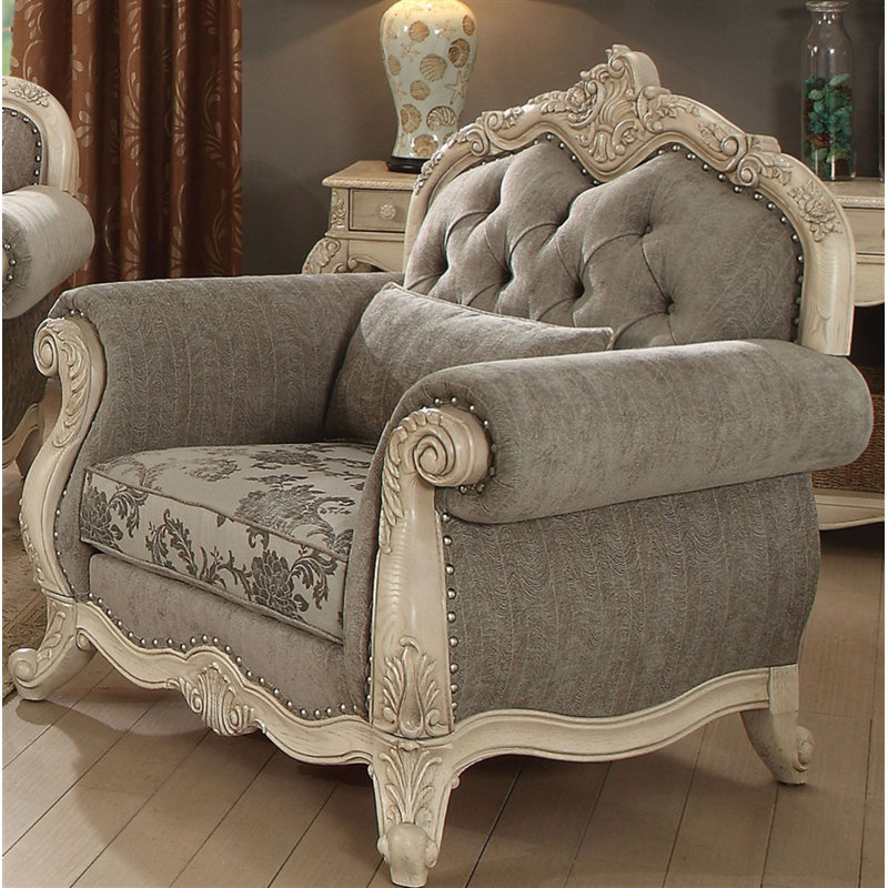 Cha Upholstered Armchair, Light Brown, Antique White Fabric
