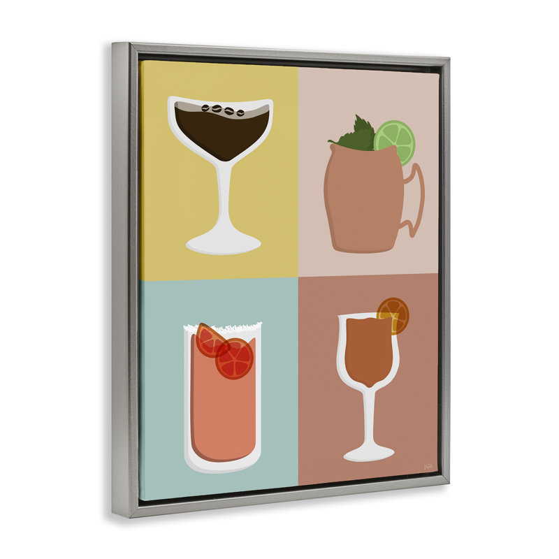"Mixed Cocktail Drinks", art mural sur toile par Natalie Carpentieri, Cadre flottant gris lustré, H 21 po x l 17 po