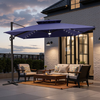 11x 11 Ft Square Patio Cantilever Umbrella with Solar Led Lights, Weighted Base Not Included
