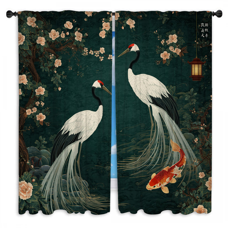 Rideaux de fenêtre Cranes Koi, 80 po x 61 po - 2 panneaux, Room Darkening