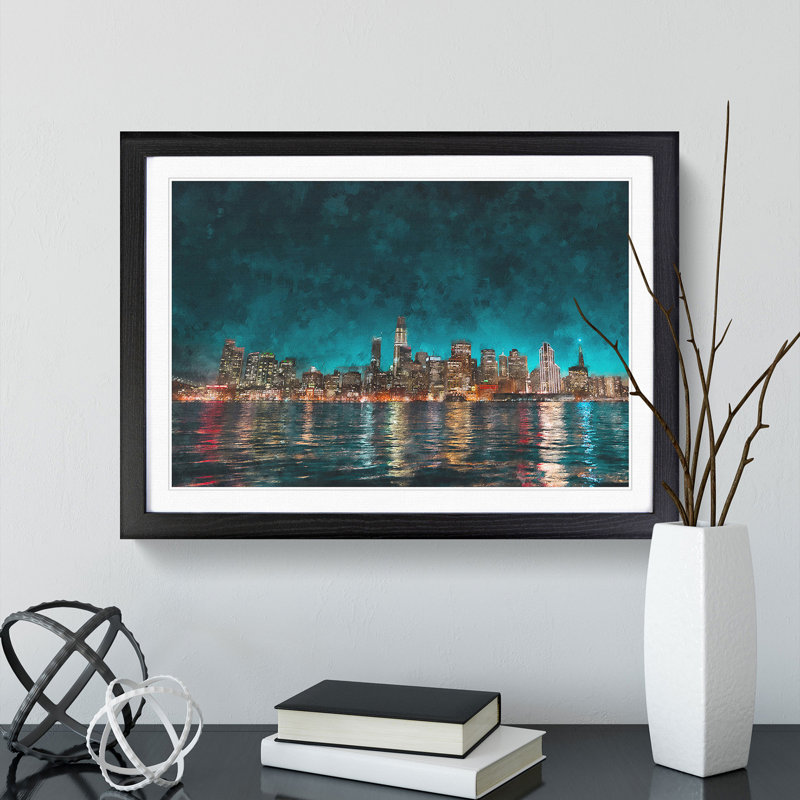 Reflection of the San Francisco Skyline - Framed Print, 24cm H x 33cm W x 2cm D, Black Framed