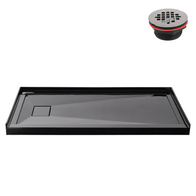 60 in. x 36 in. Alcove Acrylic Shower Base in Glossy Black With Left Drain, Drain Included