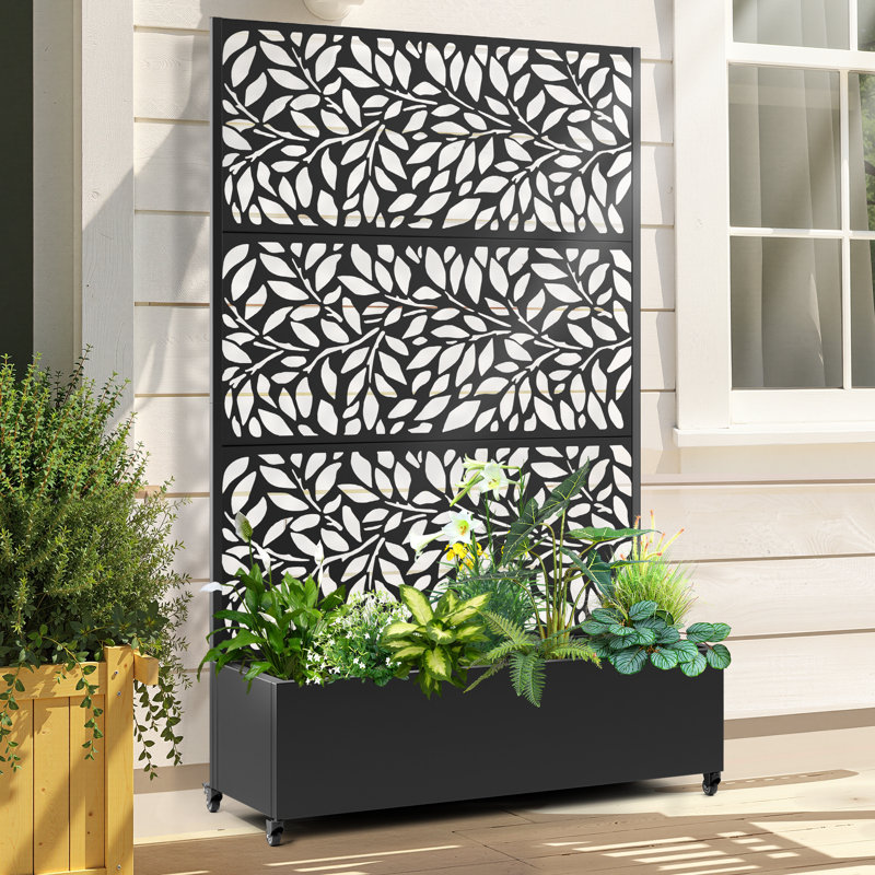 Metal Planter Box with Trellis, Freestanding Raised Garden Bed with Drainage Hole, Sturdy Trellis Planter Box for Patio, Balcony, or Deck