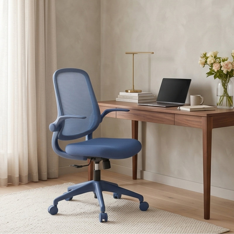 Ergonomic Mesh Office Chair - Blue, 500lbs Capacity, Flip-Up Armrests, Breathable Back, Height Adjustable, Blue, Blue