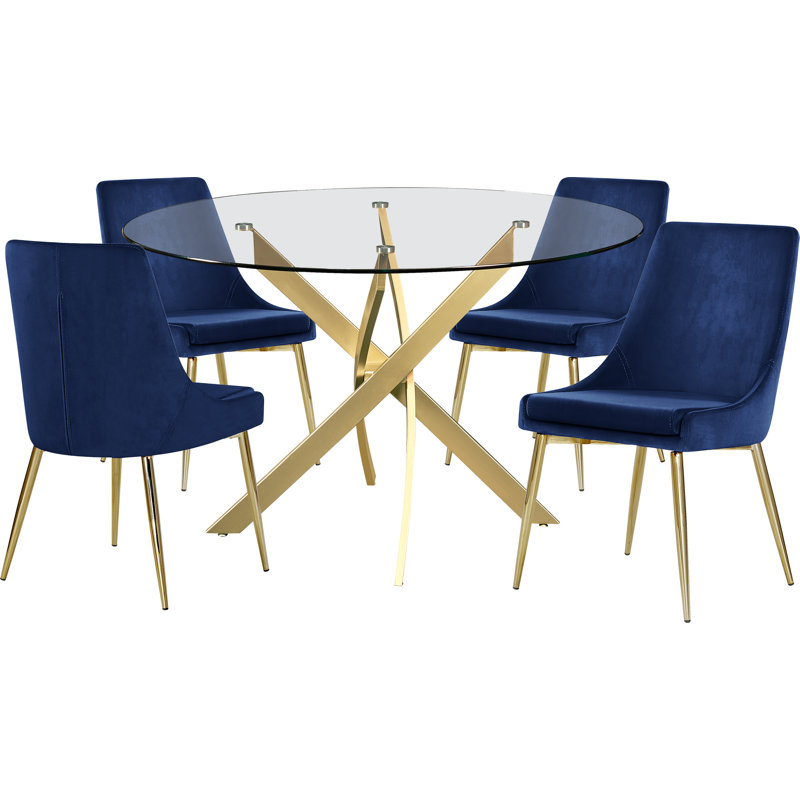 Ensemble de table de salle à manger + 4 chaises Meridian Furniture Juana, Marine, Doré