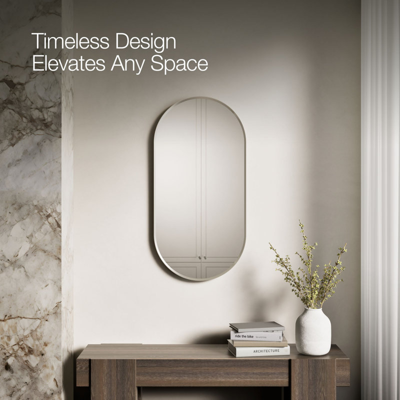 Essential Decorative Bathroom / Vanity Mirror, Brushed Nickel, 36" x 18"