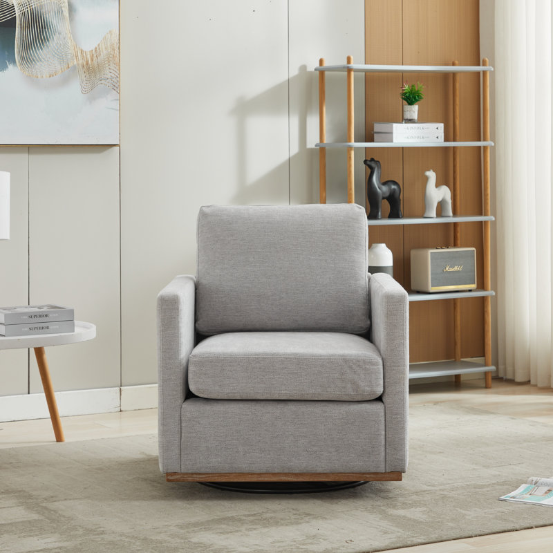 Wide Upholstered Swivel Armchair, Light Gray