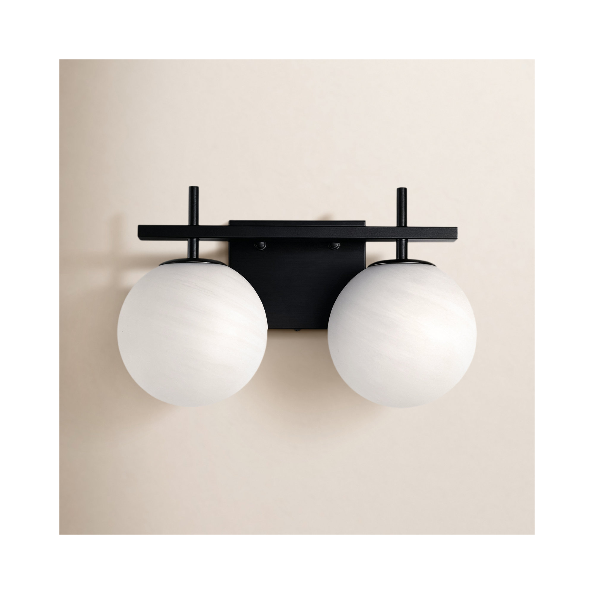 Bathroom Vanity Light With Round Shape Cloud Glass Shade, 2,  Matte Black