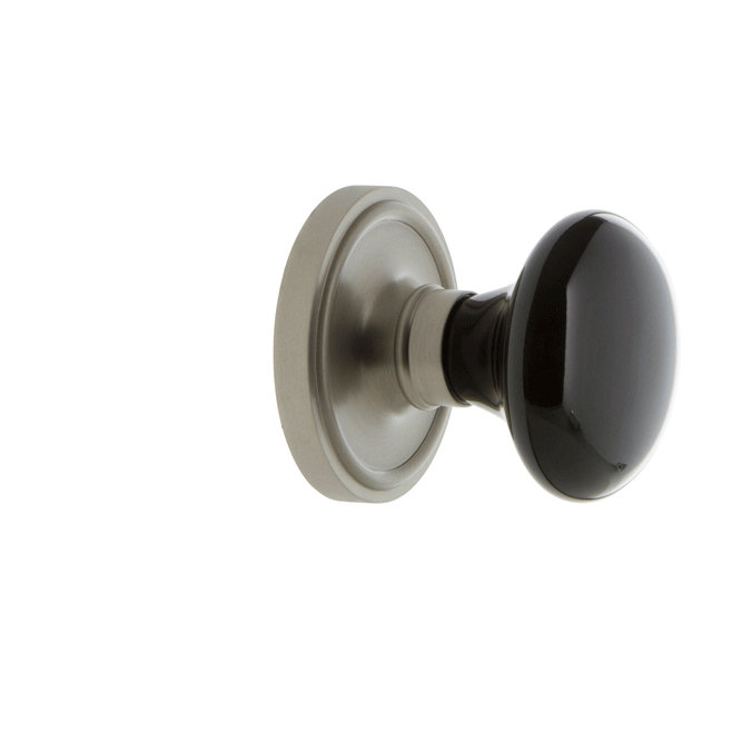 Classic Rosette with Black Porcelain Door Knob, 2.75", Satin Nickel