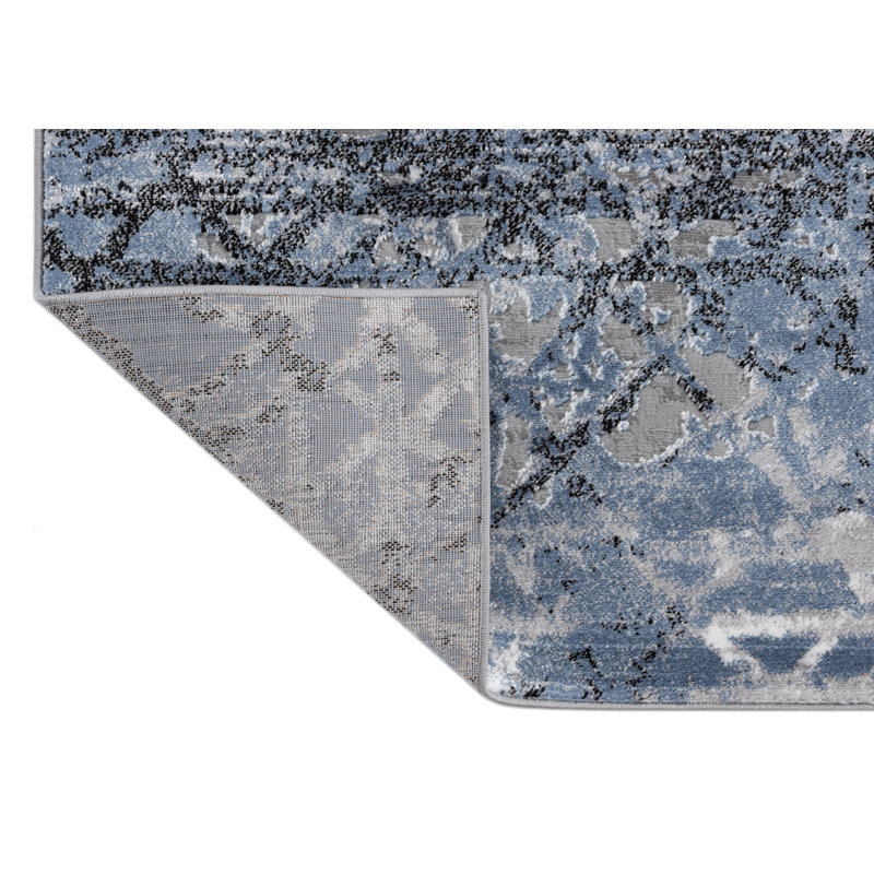 Tapis bleu à motif géométrique, Rectangle 5 pi 3 po x 7 pi 5 po