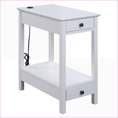White Coffee Table with USB Charger and Storage for Living Room—Space-Saving Organizer and Device Charging Station