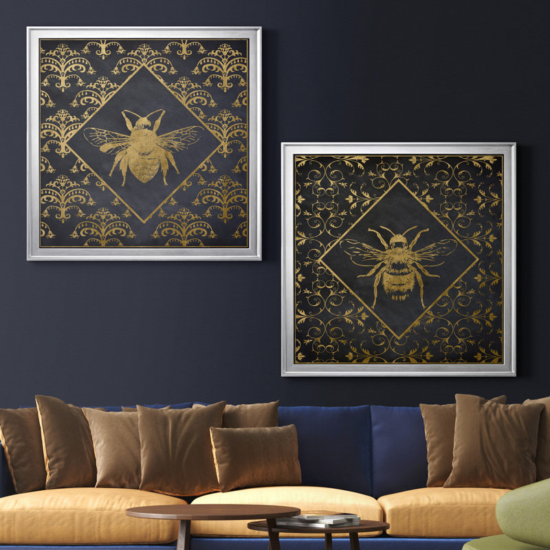 Busy Bee I - ensemble de 2 reproductions d'art encadrées, H 26,5 po x l 53 po x P 1,5 po, Toile avec cadre argenté