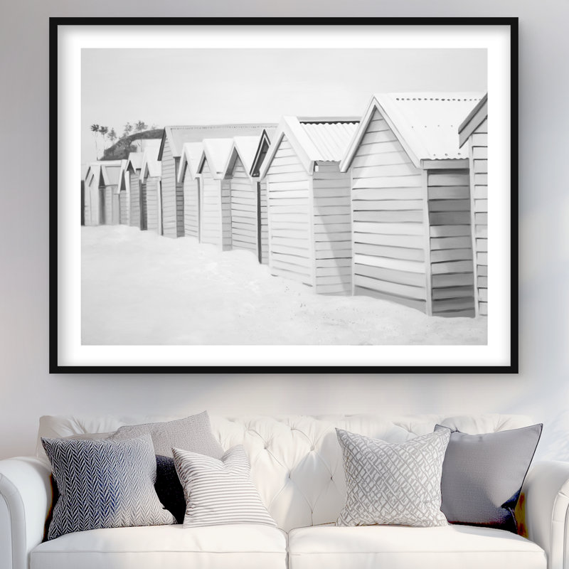 Beach Cabins - Imprimé mat pour chambre à coucher encadré blanc