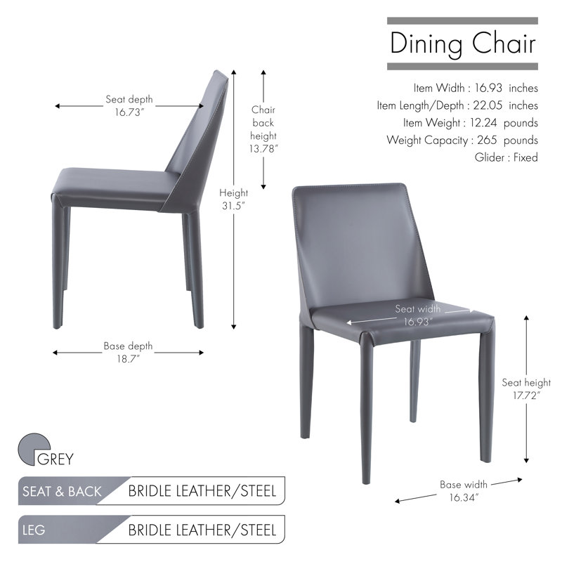 Alycen Genuine Leather Upholstered Dining Chair, Grey