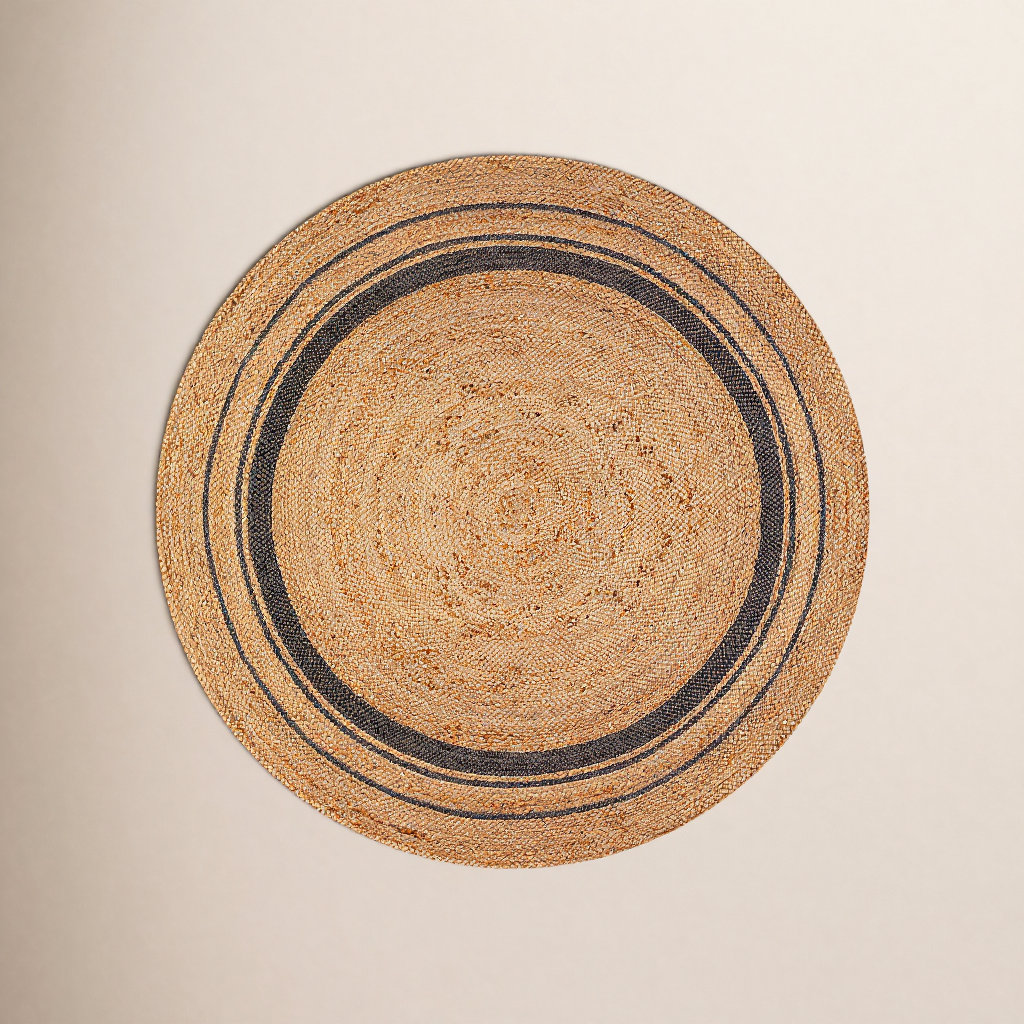 Aldridge Hand-Braided Geometric Jute Rug, Round 6'