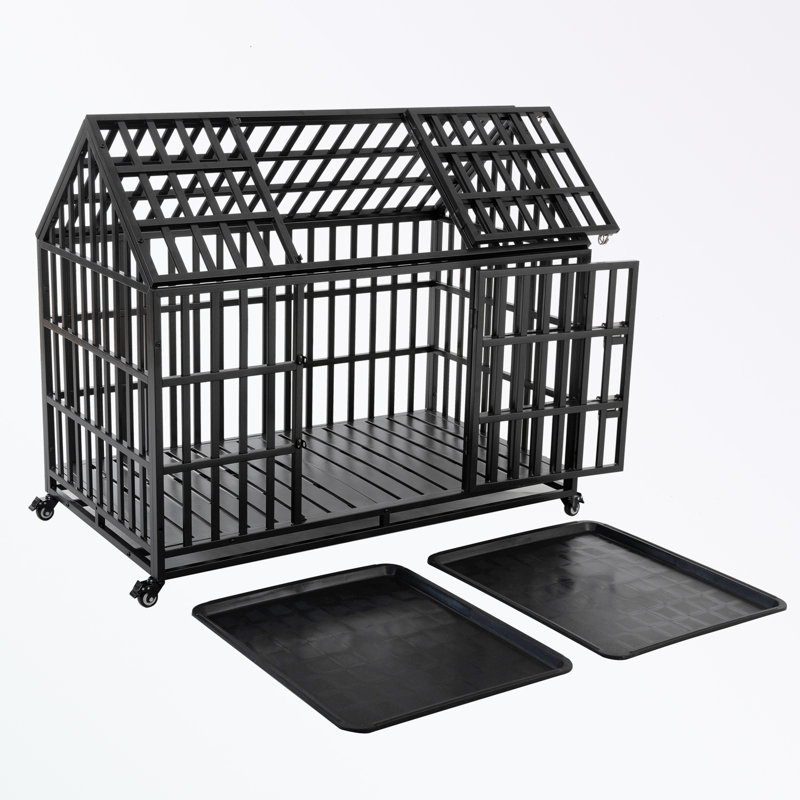 Metal Dog Kennels with 4 Lockable Wheels