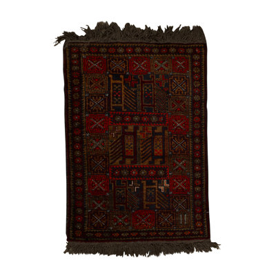 Tapis noir et rouge de haute qualité noué à la main