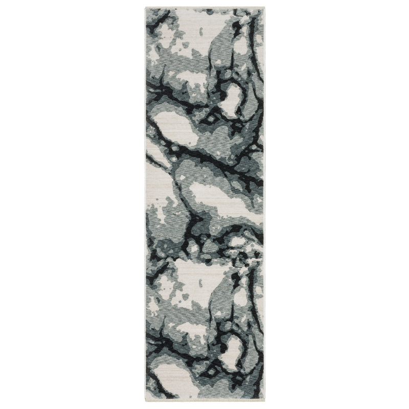 Tapis bleu / ivoire Maline Abstract Elements, Tapis de couloir 2 pi 3 po x 7 pi 9 po