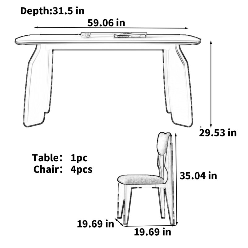 Modern French Style Oak Wood Rectangle Table, 29.53"H x 59.06"L x 31.5"W