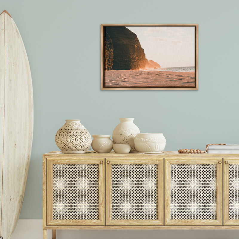 Toile flottante encadrée noire Hawaiian Glow Shoreline par Max Blakesberg Studios, Cadre flottant orme Montalcino