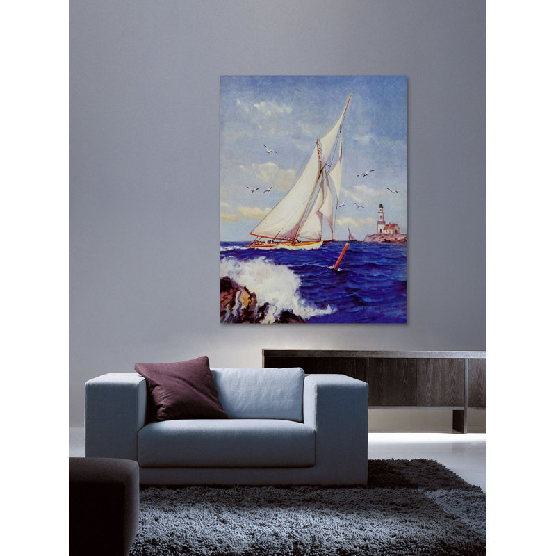 Impression sur toile tendue, "Voile par le phare", 39" H x 30" W x 1.5" D