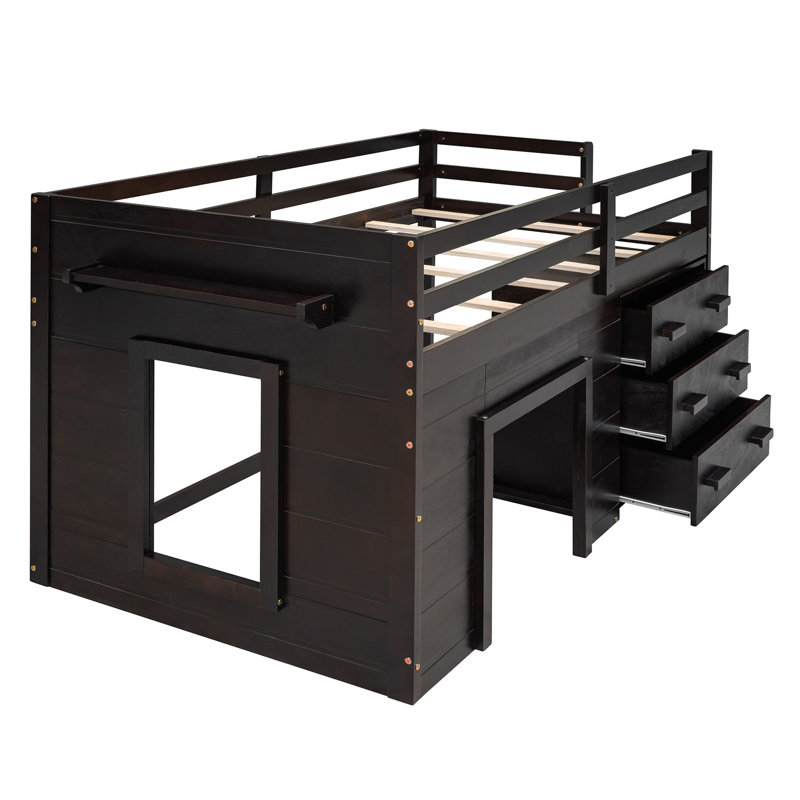 Lit mezzanine simple avec armoire et tablette - Espresso