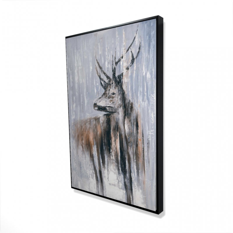 «Deer in the Forest» par a Rainy Day - Art sur toile encadrée, Bleu/brun, H 37,25 po x l 25,25 po
