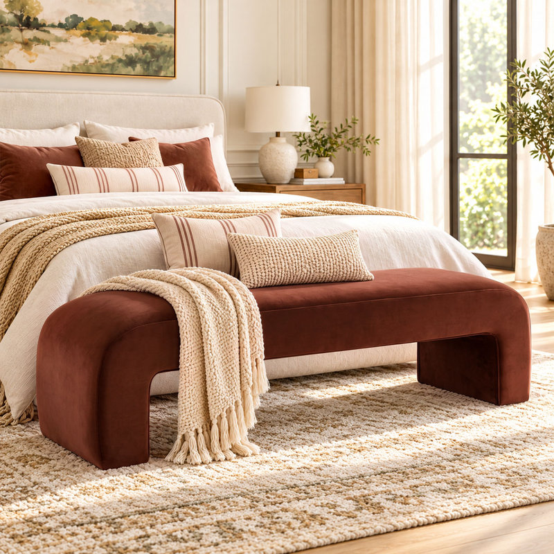 Banc de chambre pour l'entrée en velours capitonné entièrement en velours Floranda, Sierra