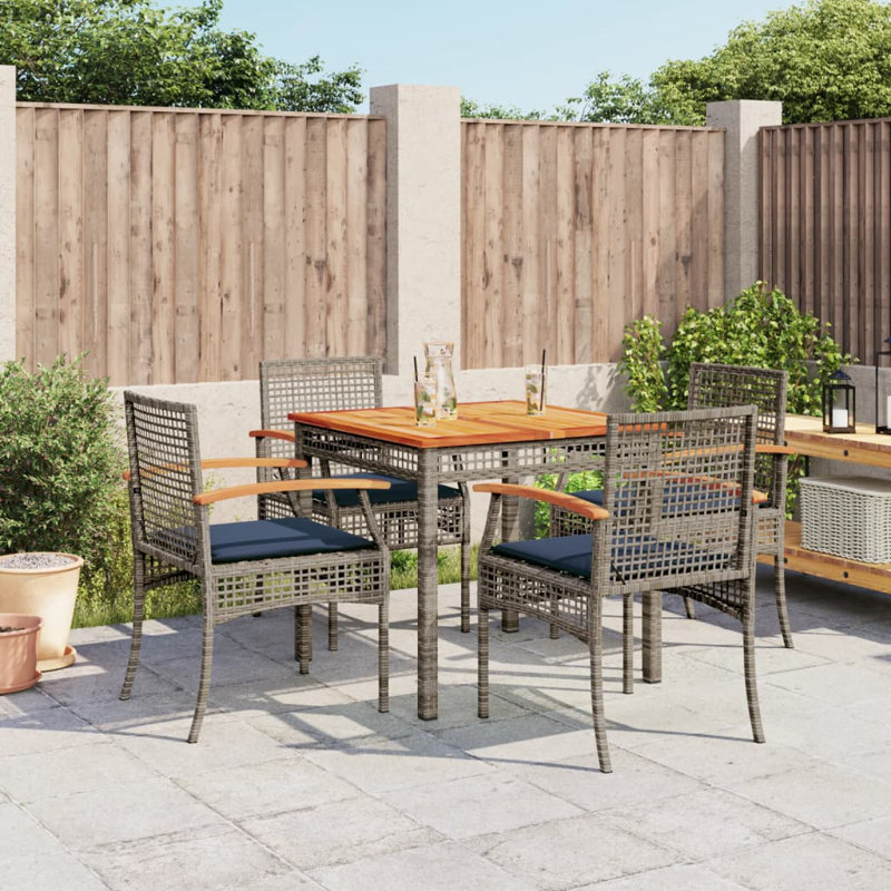 Bayou Breeze 5 Piece Patio Dining Set With Cushions Black Poly Rattan, Beige/Beige, 4