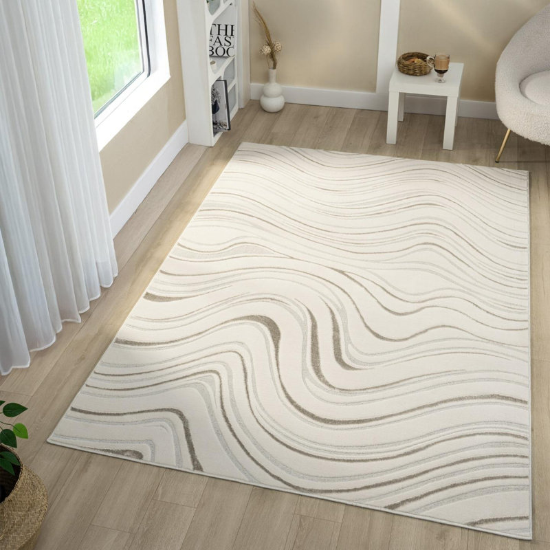 Tapis moderne à motif abstrait tourbillonnant, Rectangle 6 pi x 9 pi