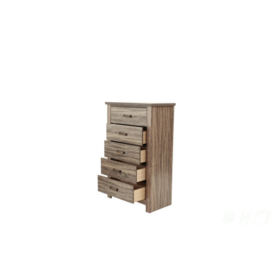 Commode en bois à finition naturelle avec chêne gris rustique et finition brune, idéale pour le rangement de chambre à coucher moderne et rétro.