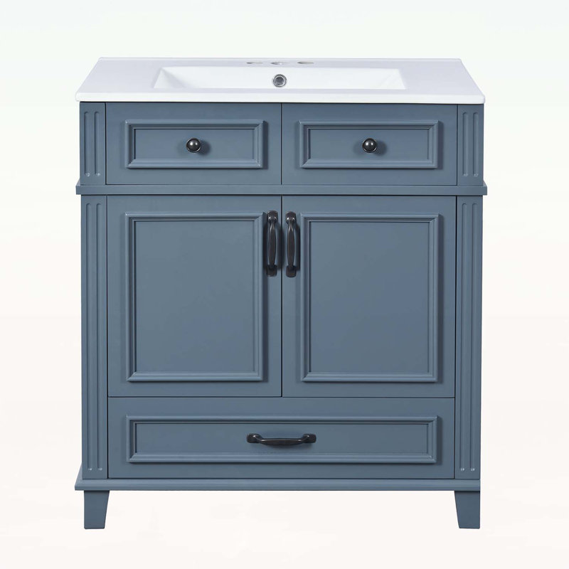 Charming Bathroom Vanity with Durable Wood and Practical Storage, Blue/Black