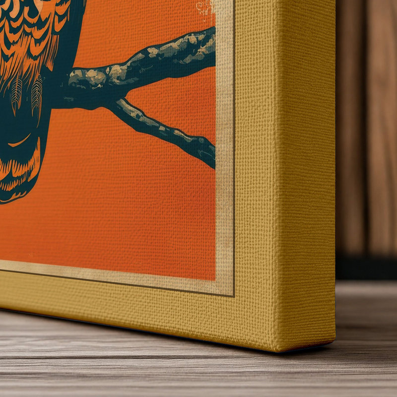 Centered Owl Mid-Century - Wrapped Canvas, 24x16 - 61.0 x 40.6 cm, Ochre Border