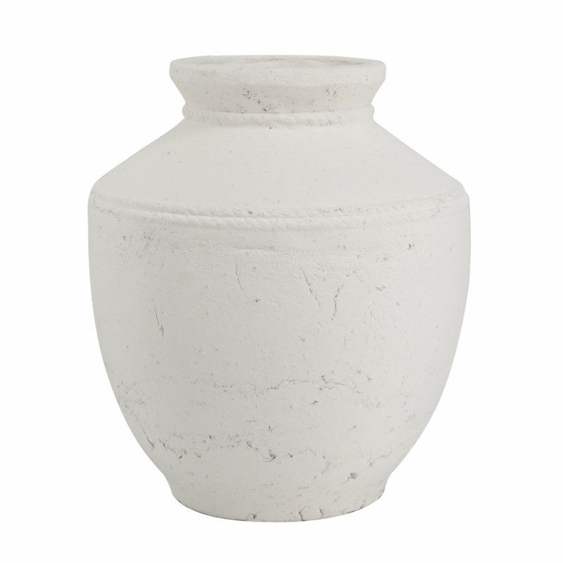D12x14 "Vase rond en terre cuite avec finition blanc naturel