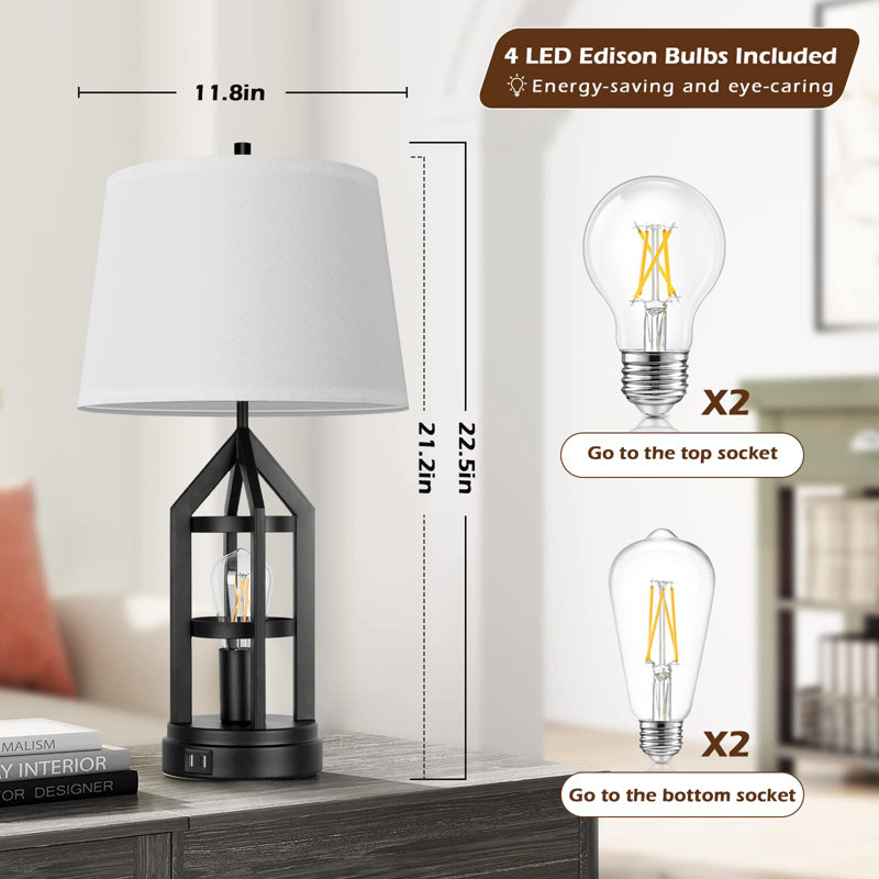 Metal USB Table Lamp, 22.5" H x 11.8" W x 11.8" D