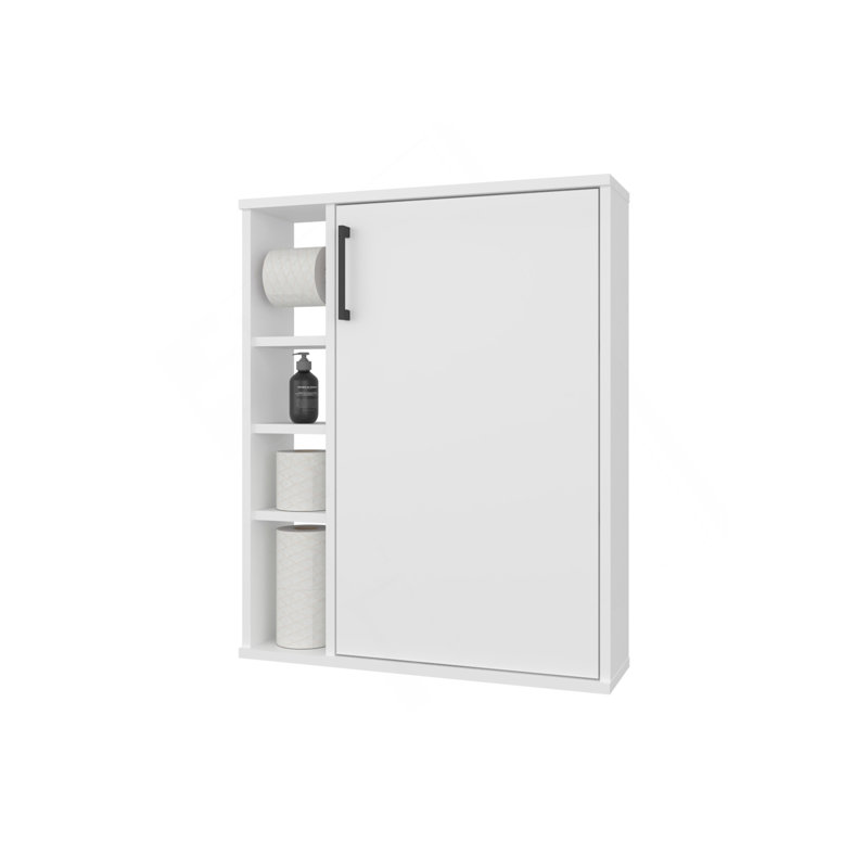 Armoire de salle de bain Yoder, 4 tablettes ouvertes, 1 porte, blanc