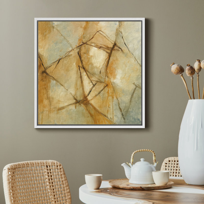 Framed Canvas Wall Art Abstract Print for Living Room Decor, 24.8" H x 24.8" W, Framed Print without Mat, White