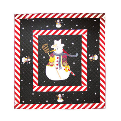 Frosty Snowman Rustic Cotton Striped Quilt