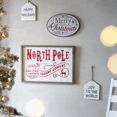 Vintage Style North Pole Iron And Wood Wall Sign, Perfect For Festive Christmas Holiday Decor
