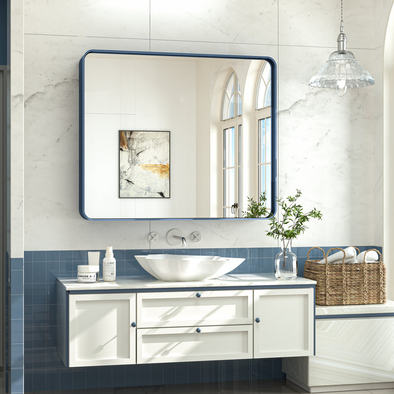 Miroir d'appoint Tyro, 42 po x 36 po, Bleu, Rectangulaire