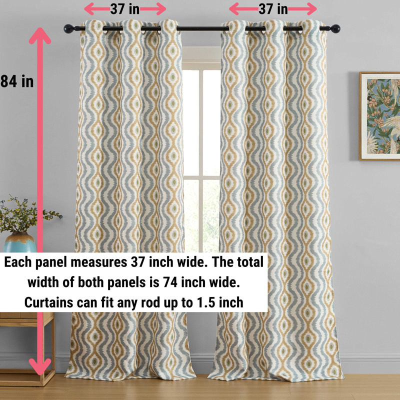 HLC.ME Tanner Ogee Ikatt Damask Patterned Window Grommet Curtains Bedroom - Light Blocking Darkening Window Panels, Set of 2