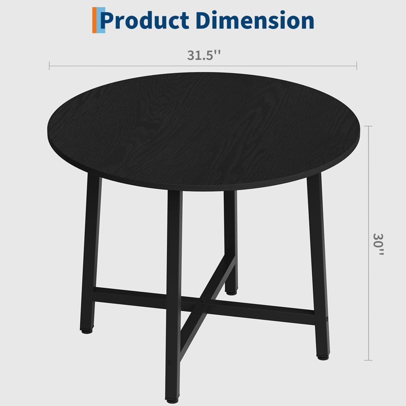 Table de salle à manger ronde 31,5 po pour 4 personnes - Table ronde en bois moderne avec structure en métal industriel, peu encombrante pour les appartements et les coins repas (sans chaises)