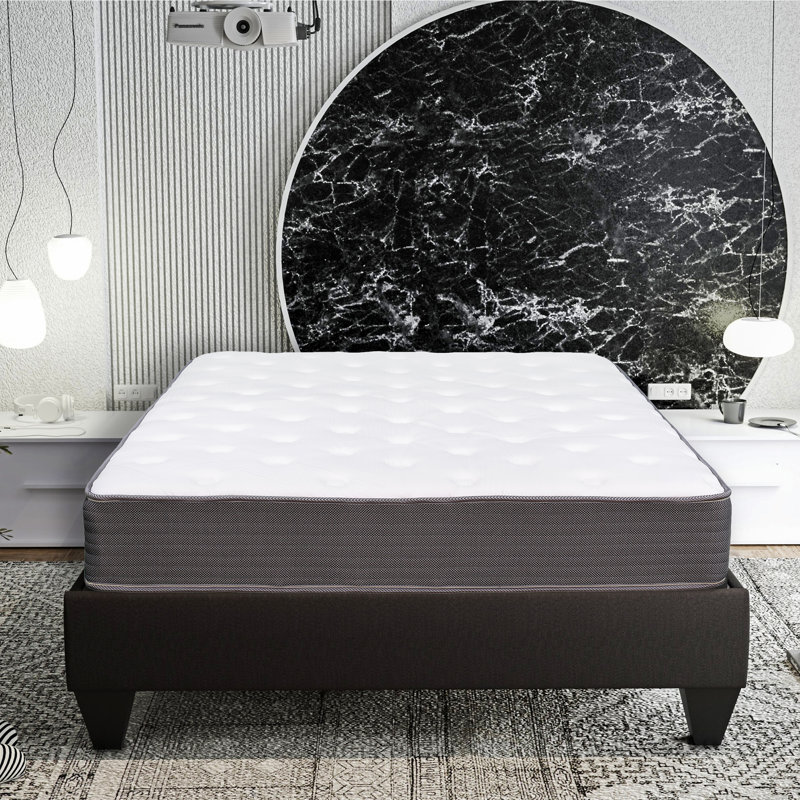 8 po Grand matelas hybride à ressorts ensachés dans une boîte, matelas en mousse viscoélastique imprégnée de gel, blanc / gris