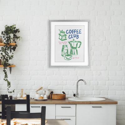 Coffee Club Green Framed Print Under Glass, design by JJ Design House LLC