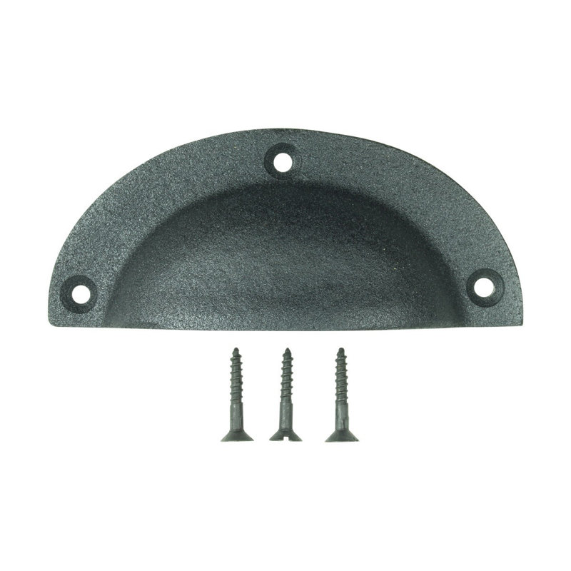 Black Wrought Iron Cup Bin Pulls with Mounting Hardware, Set of 6