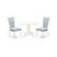 L'ensemble 3 pièces de table de cuisine et chaises comprend une table de salle à manger ronde avec piédestal et 2 chaises Parson en tissu bleu bébé, lin blanc-443064788-443064795-443064794