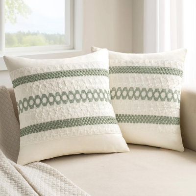 Ensemble de 2 housses de coussin Boho vert sauge 18 x 18 pouces Farmhouse Couch Rustic Couch