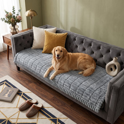 Light Grey Anti-Slip Pet Sofa Protector Slipcover, 27.6" x 70.9", Washable Soft Furniture Cover Suitable for 3-Seat Cushion Couch, Durable Pet-Friendly Sofa Shield for Dogs