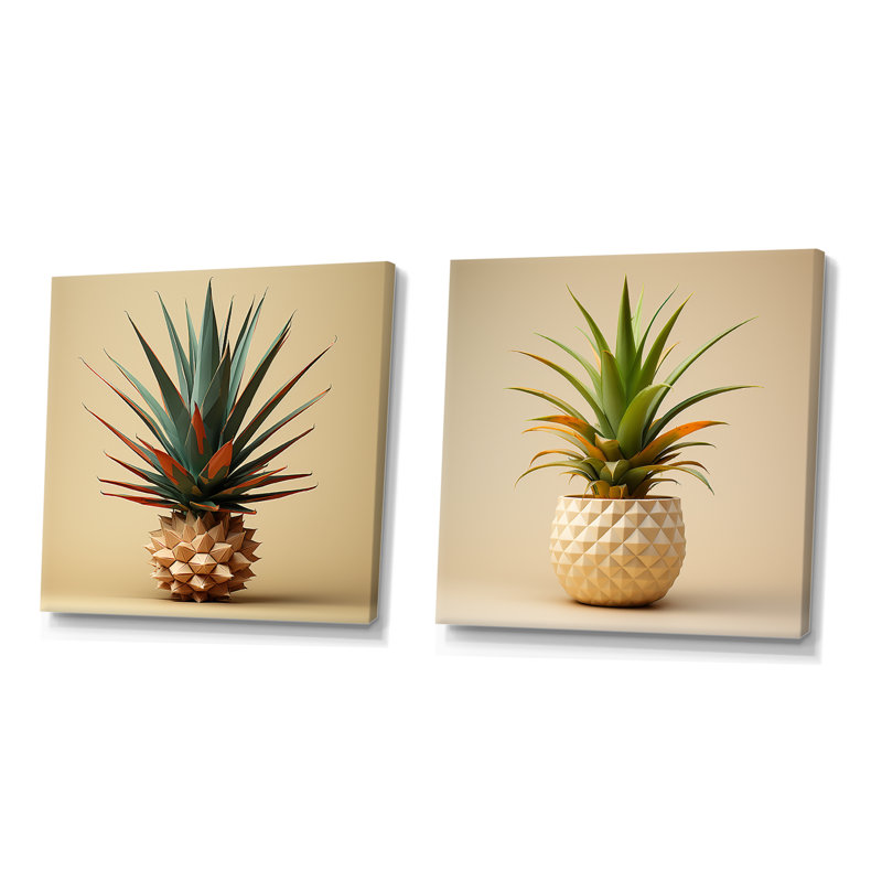 «Bauhaus Minimalisme Pineapples I», ensemble de 2 reproductions d'art sur toile, H 36 po x l 73 po x P 1,5 po, Toile tendue