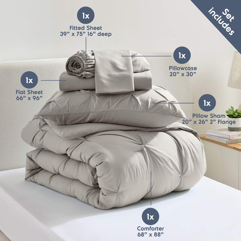 Ensemble d'édredon plissé avec draps Bed-in-a-Bag, Lin, Édredon simple + 4 pièces supplémentaires